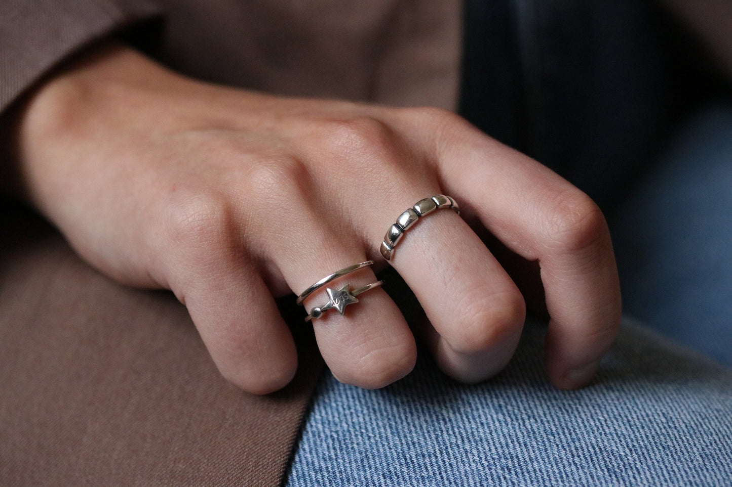 Sterling Silver Star Band Open Ring, Silver Geographic Symbol Ring, Adjustable Star Engraved Ring, Resizable Ring, Jewellery Gift for Her