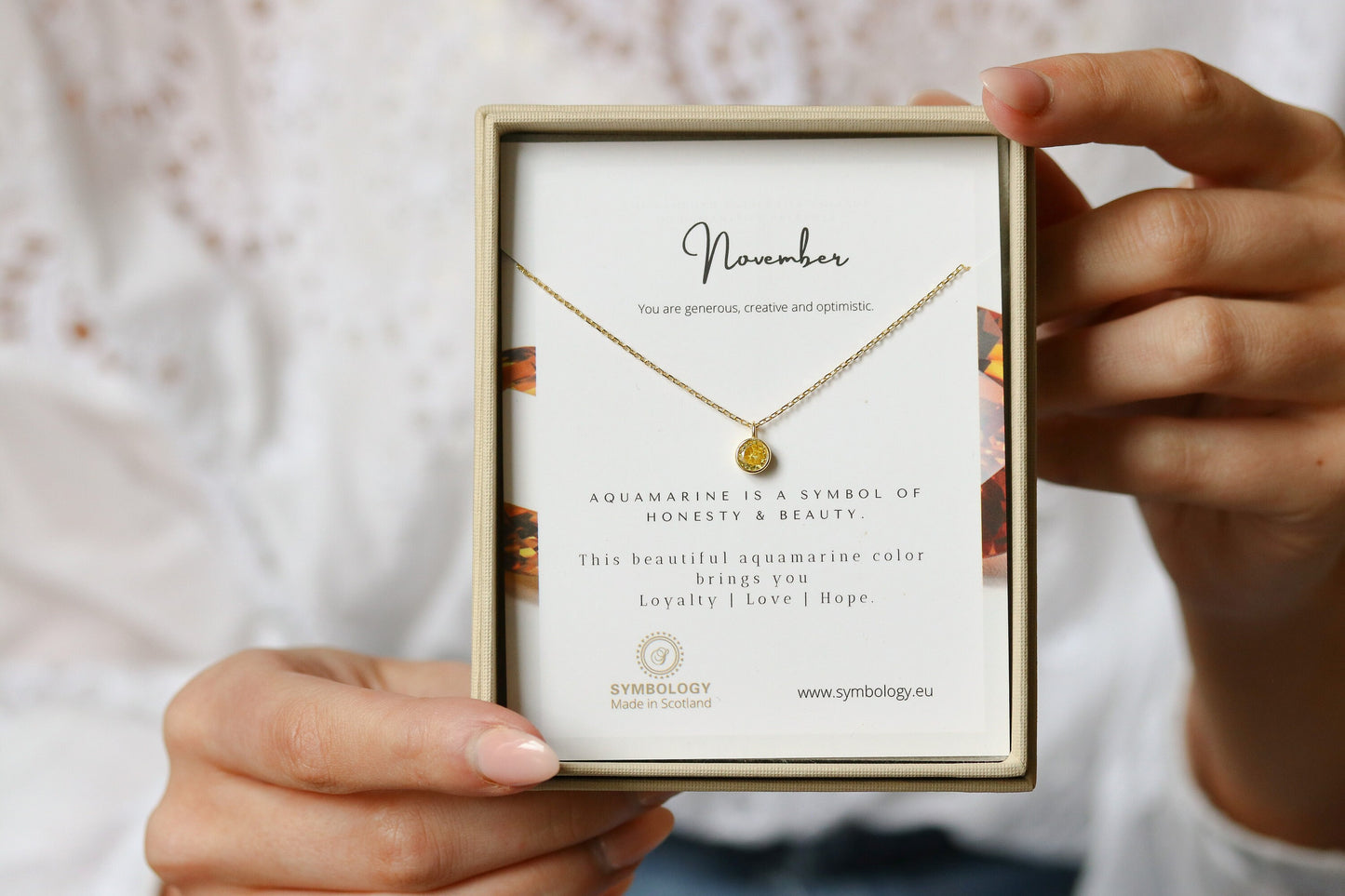 November Birthstone Necklace Handcrafted with Swarovski Crystals /Topaz Crystal Pendant by SYMBOLOGY / Gift For Her/ Mother's Day Gift