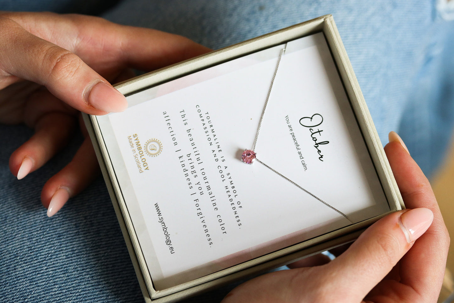 October Birthstone Necklace Handcrafted with Swarovski Crystals / Rose Quartz Crystal Pendant / SYMBOLOGY Valentines Gift for Her