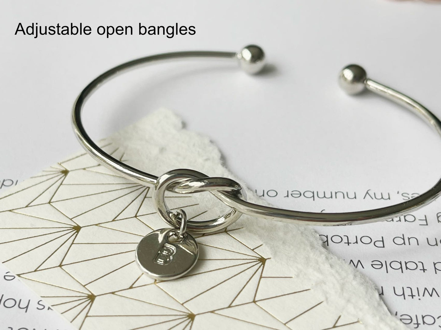 Personalised Knot Initial Adjustable Open Bangle, Silver Birthstone Charm Bracelet,-Friend-Mum-Sister Bracelet Bangle, Birthday Gift For Her