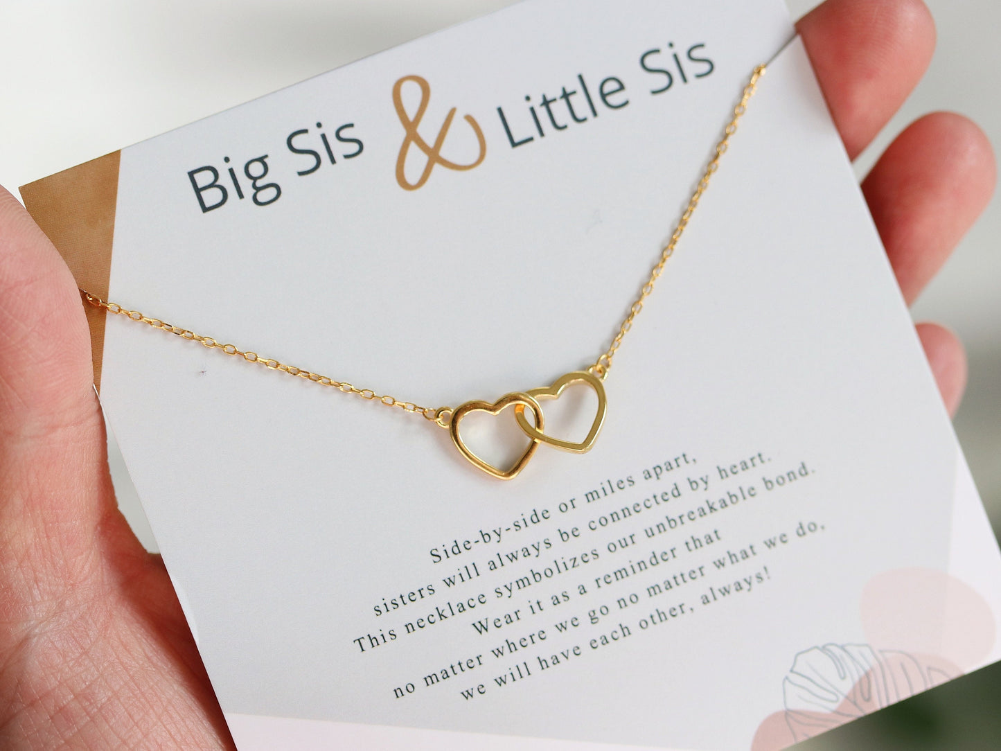 Sterling Silver Big sis & Little sis Necklace, Silver Double Circle Sister Necklace, Gold Interlinked Love Heart Necklace, Birthday Gift