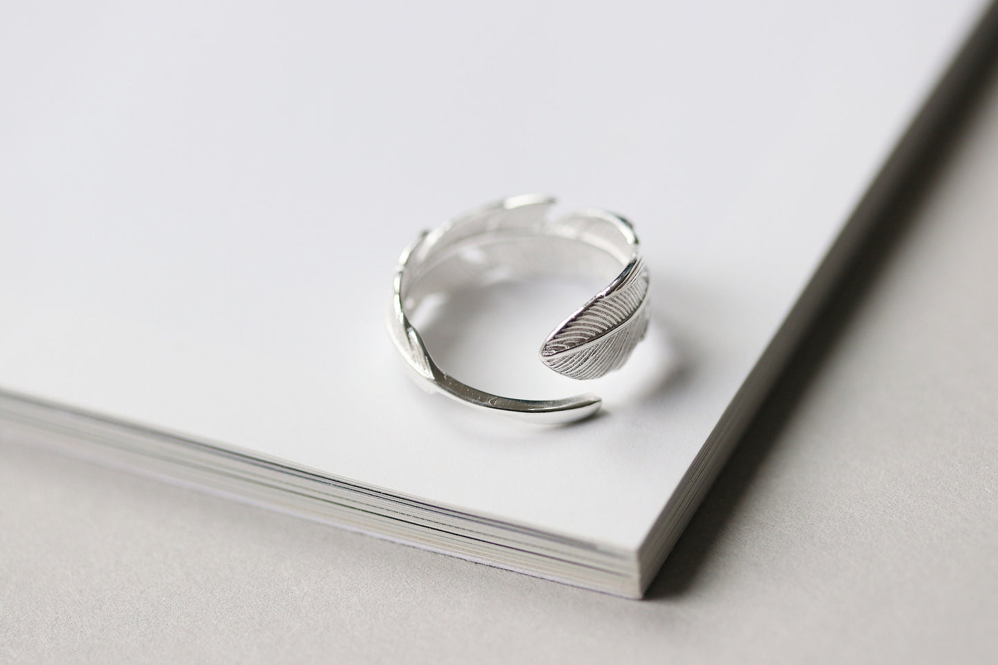 Sterling Silver Feather Open Ring, Silver Adjustable Angel Wing Ring, Chic Stack Thumb Ring, Silver Nature Inspired Gift for Her