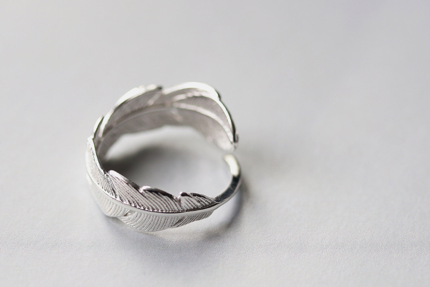 Sterling Silver Feather Open Ring, Silver Adjustable Angel Wing Ring, Chic Stack Thumb Ring, Silver Nature Inspired Gift for Her