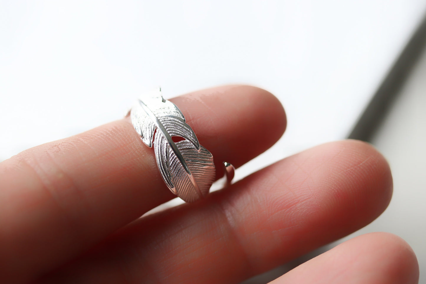 Sterling Silver Feather Open Ring, Silver Adjustable Angel Wing Ring, Chic Stack Thumb Ring, Silver Nature Inspired Gift for Her
