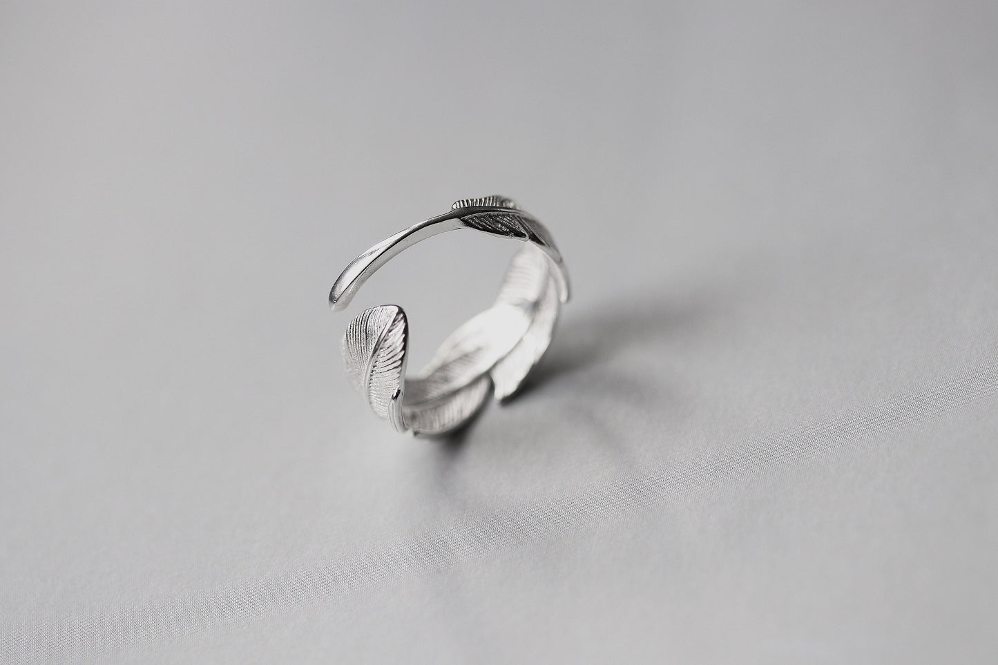 Sterling Silver Feather Open Ring, Silver Adjustable Angel Wing Ring, Chic Stack Thumb Ring, Silver Nature Inspired Gift for Her