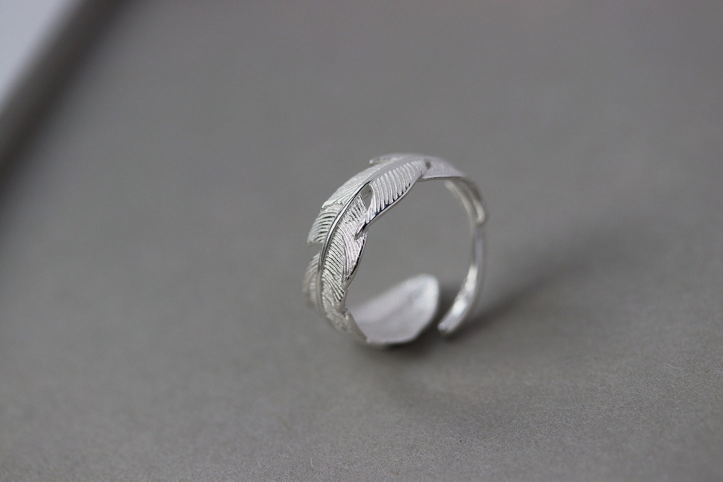 Sterling Silver Feather Open Ring, Silver Adjustable Angel Wing Ring, Chic Stack Thumb Ring, Silver Nature Inspired Gift for Her