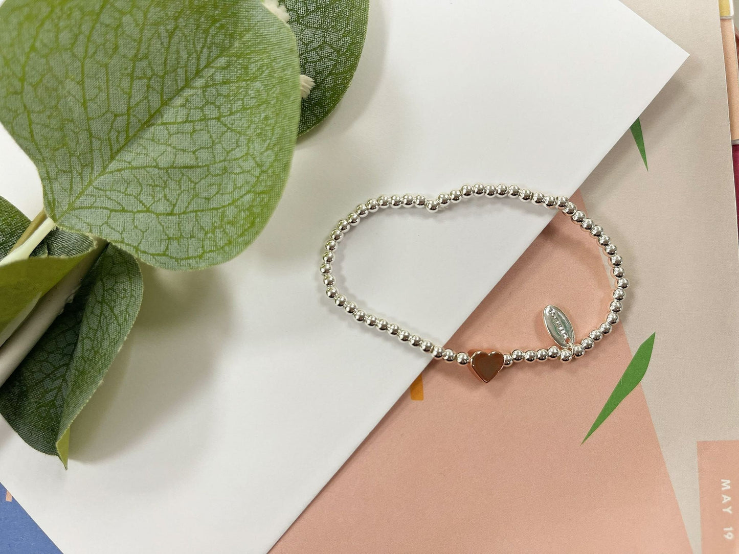 Rose Gold Heart Charm Bracelet, Special Niece Beaded Bracelet, Size Small Adults Bracelet, Christmas gift for Child, Sentimental Kids Gift