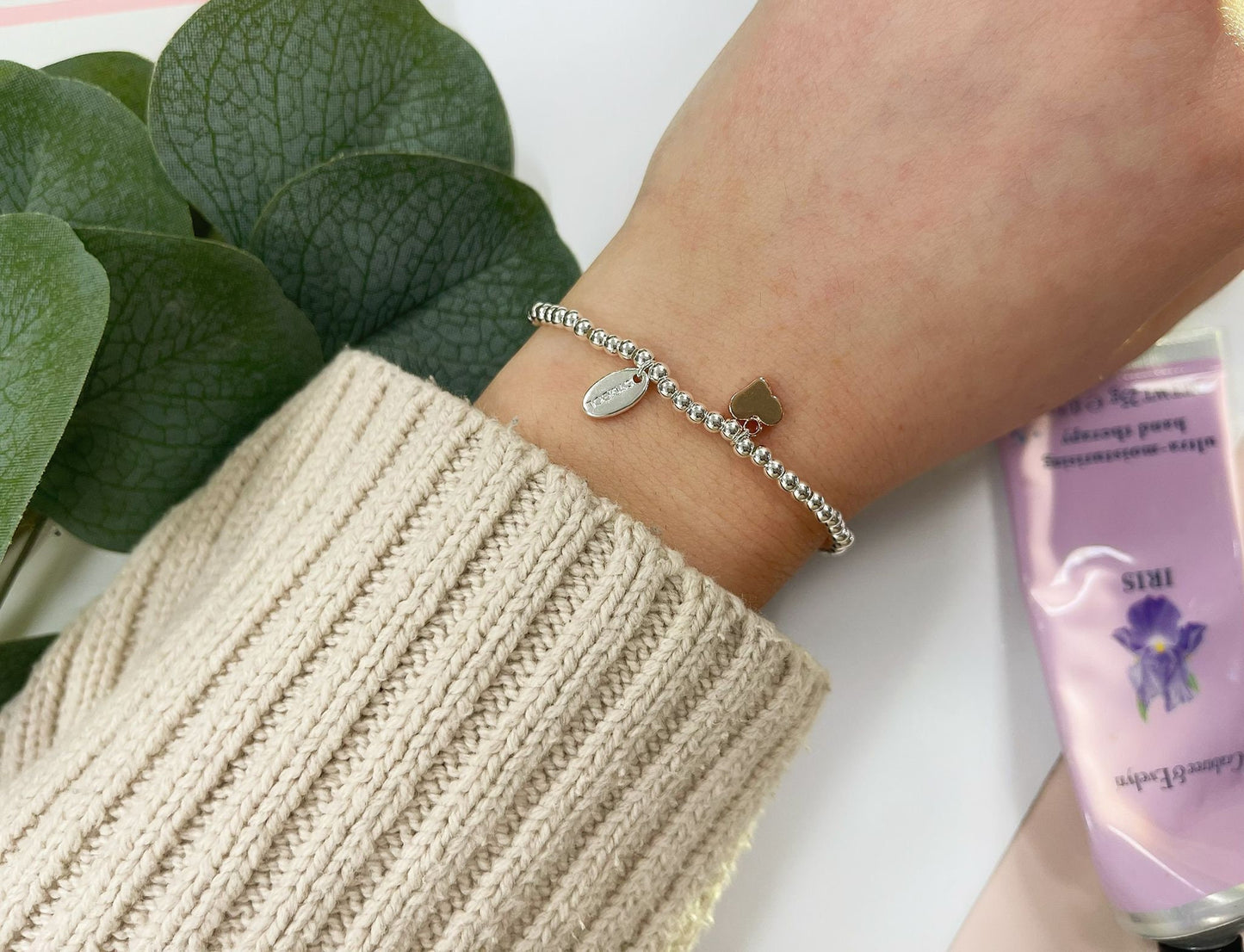 Rose Gold Heart Charm Bracelet, Heart of Gold Beaded Bracelet, Size Small Adults Bracelet, Christmas gift for Child, Sentimental Kids Gift