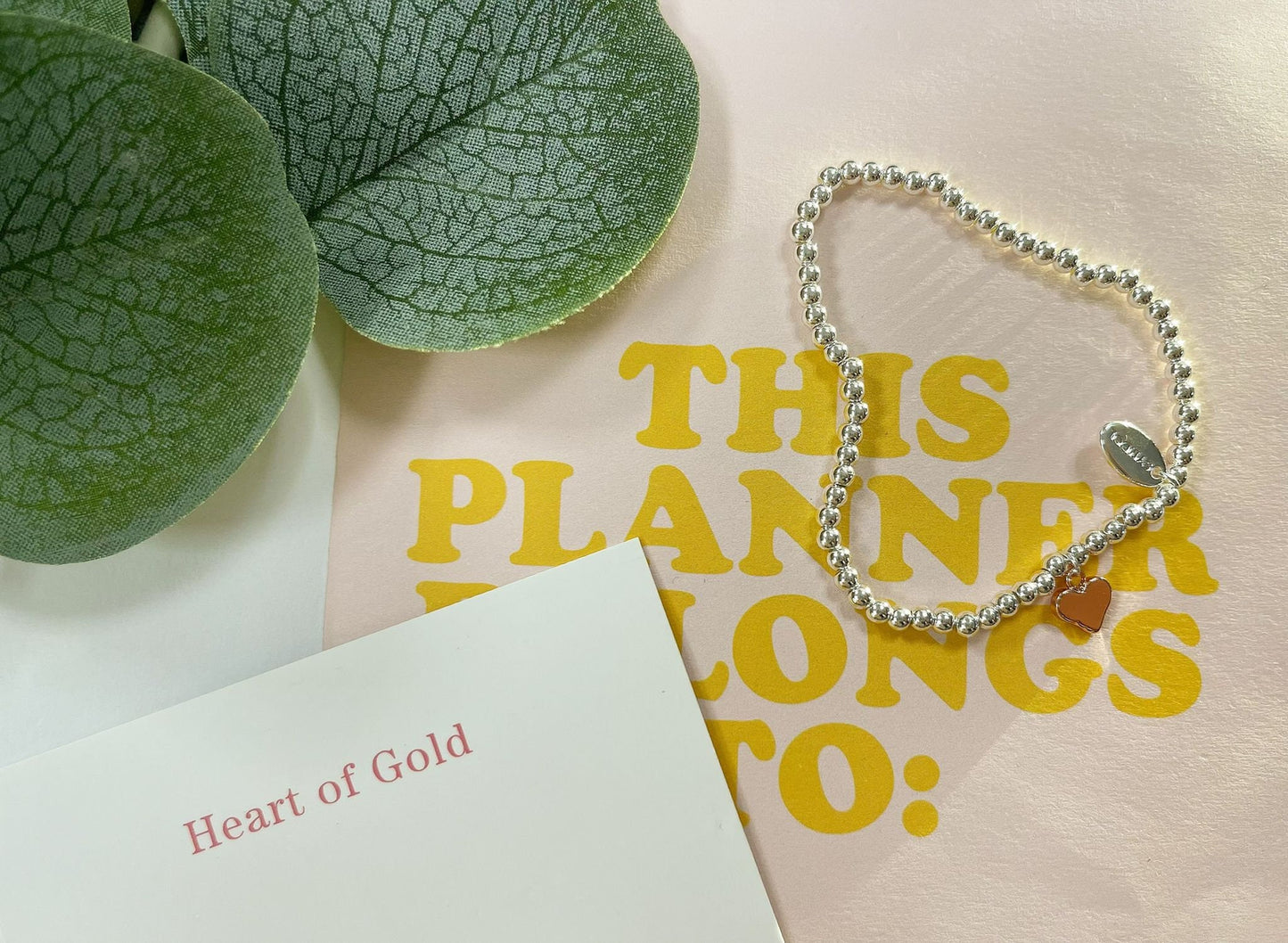 Rose Gold Heart Charm Bracelet, Heart of Gold Beaded Bracelet, Size Small Adults Bracelet, Christmas gift for Child, Sentimental Kids Gift