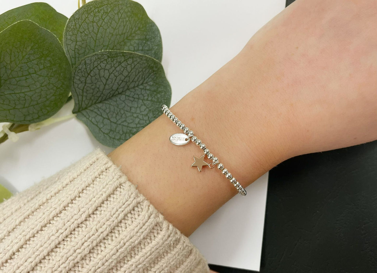 Rose Gold Beads Star Kids Bracelet, Silver Woman Elastic beaded Bracelet Size S, Christmas Sentimental Kids Gift For Her,Stocking Fillers
