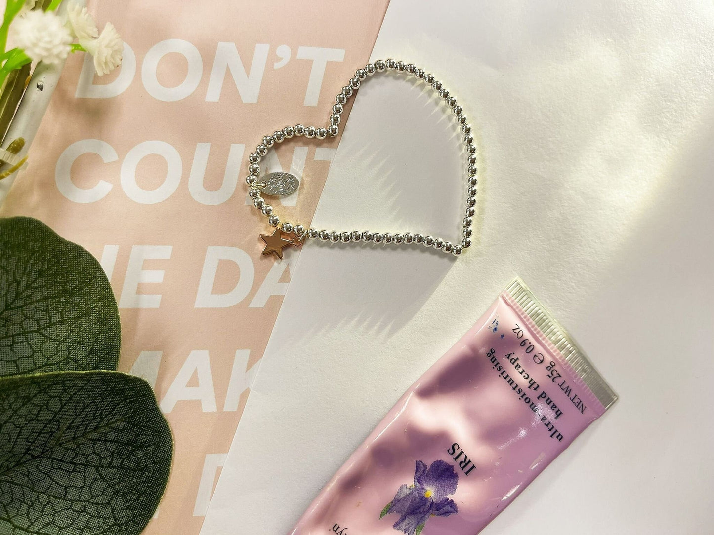 Rose Gold Beads Star Kids Bracelet, Silver Woman Elastic beaded Bracelet Size S, Christmas Sentimental Kids Gift For Her,Stocking Fillers