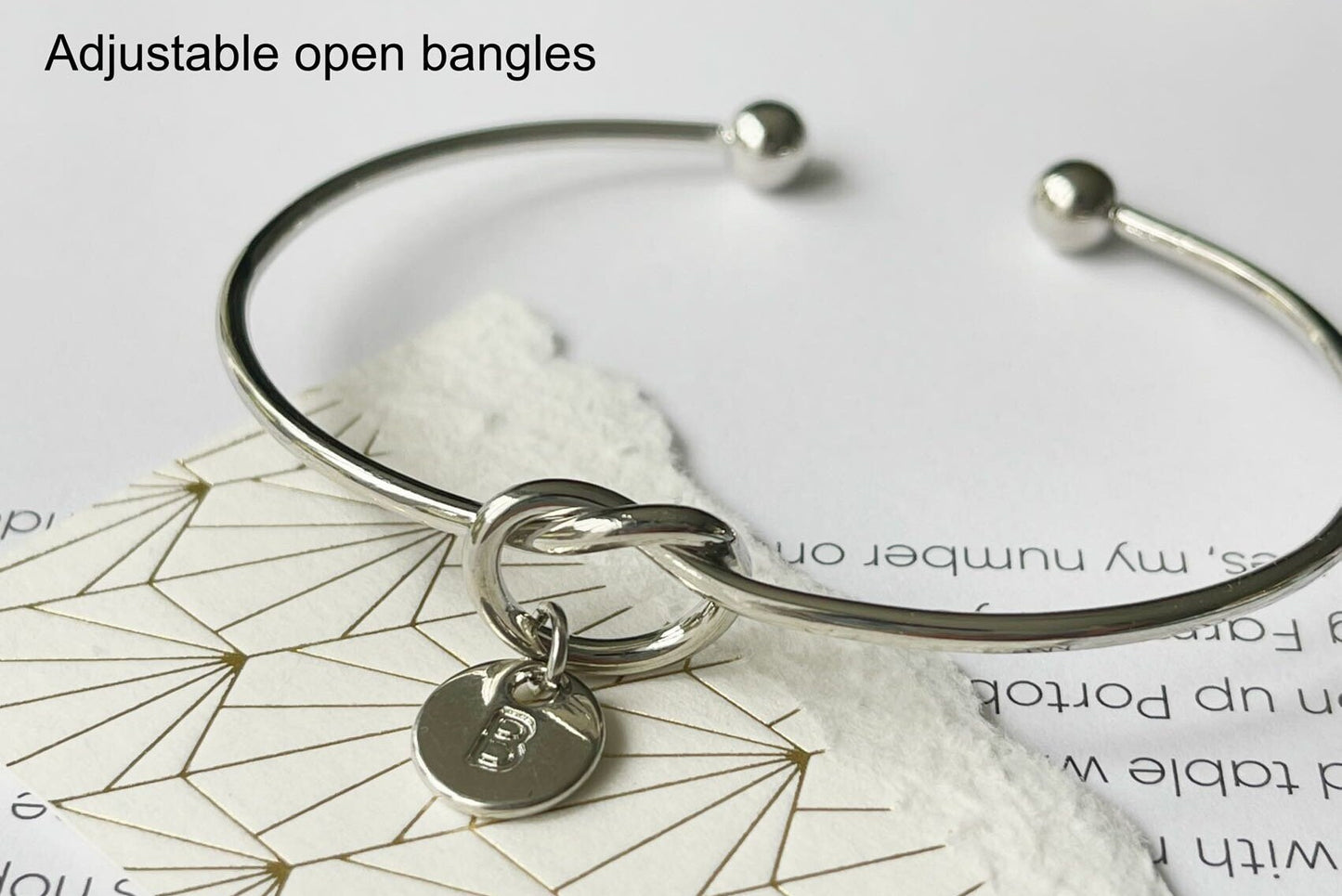 Silver Personalised Knot Initial Open Bangle, Gold Birthstone Charm Bracelet,-Friend-Mum-Sister Bracelet, Birthday Christmas Gift For Her
