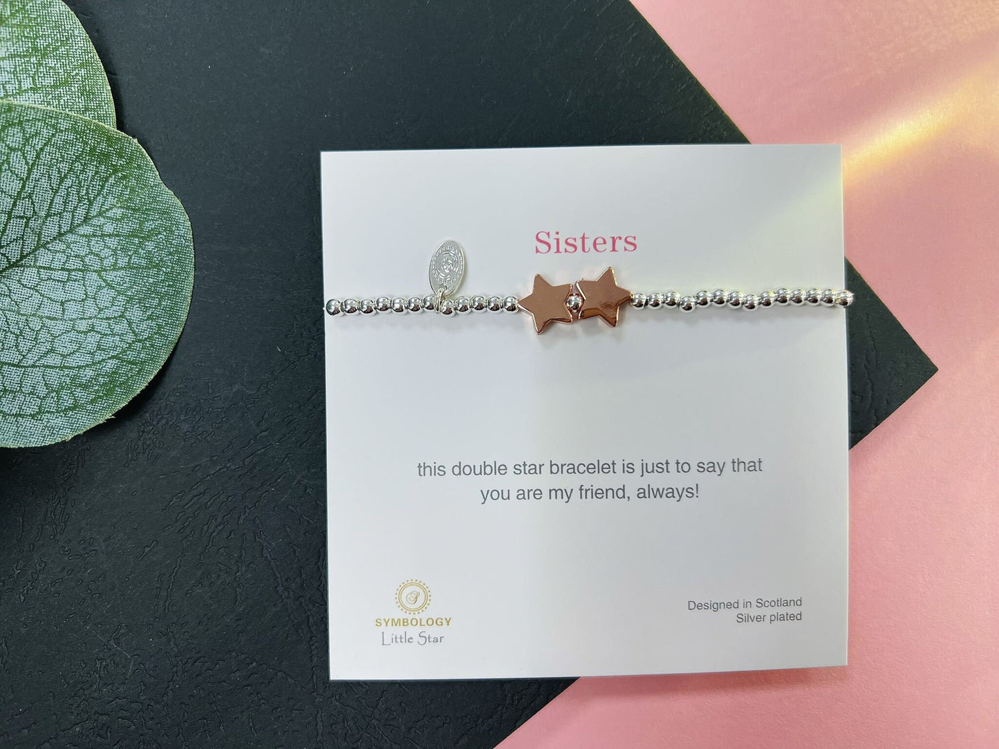 Rose Gold Beads Double Star Kids Bracelet, Silver Woman Elastic beaded Bracelet Size S, Christmas Sentimental Gift For Her,Stocking Filler
