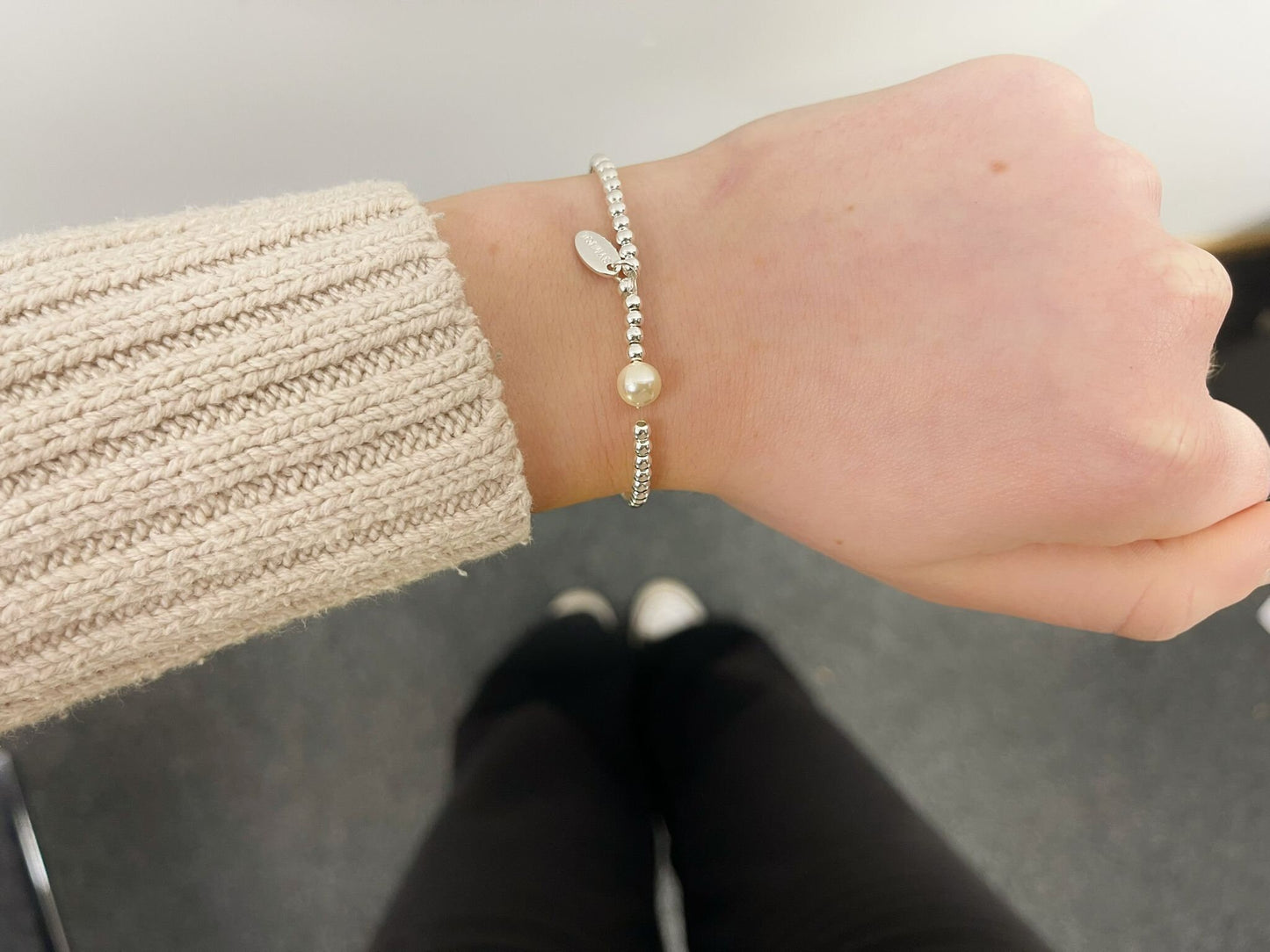 Silver Pearl Charm Bracelet, Happiness and Joy Beaded Bracelet, Small Adults Bracelet, Christmas gift for Child, Sentimental Kids Gift