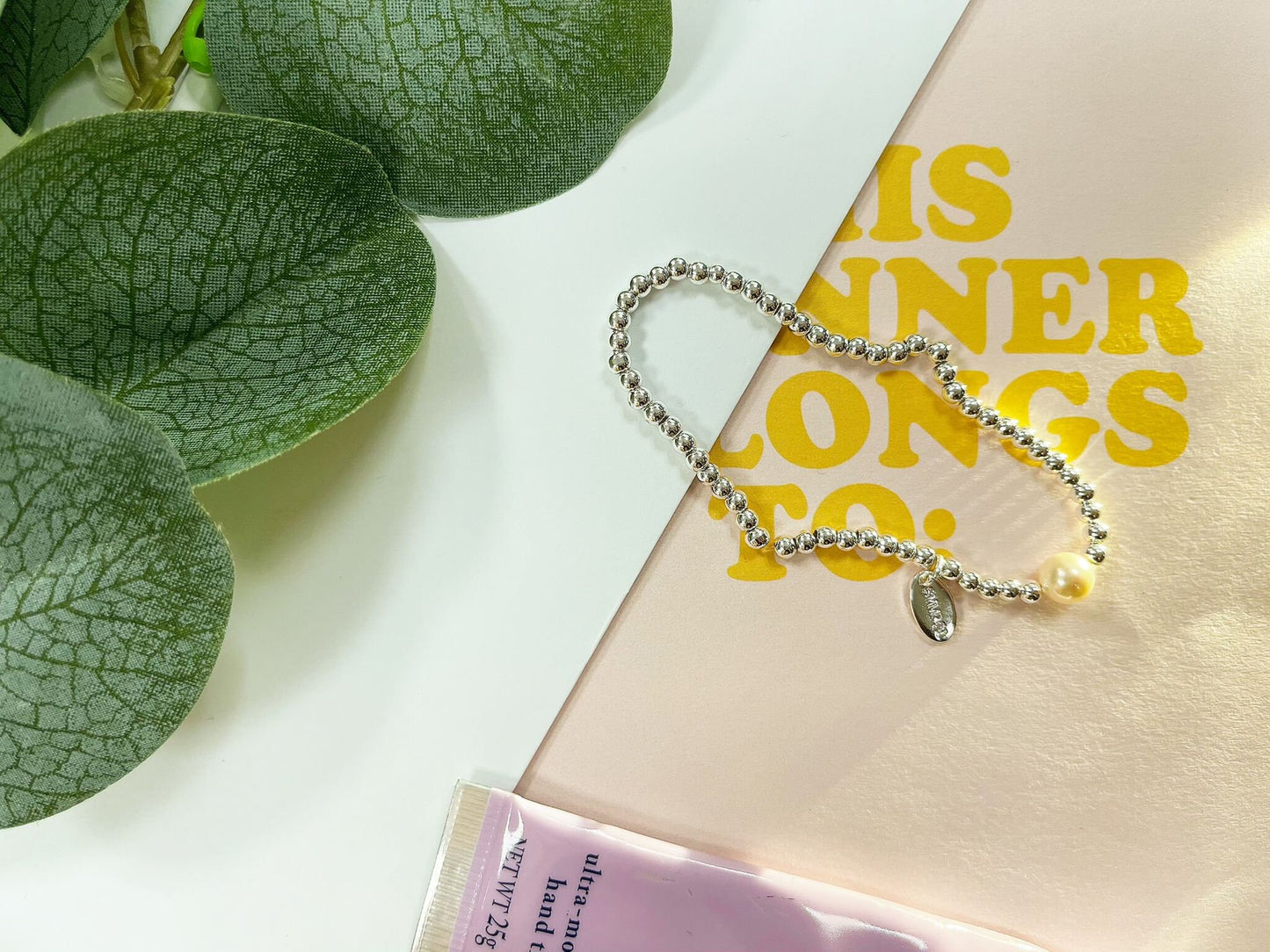Silver Pearl Charm Bracelet, Happiness and Joy Beaded Bracelet, Small Adults Bracelet, Christmas gift for Child, Sentimental Kids Gift