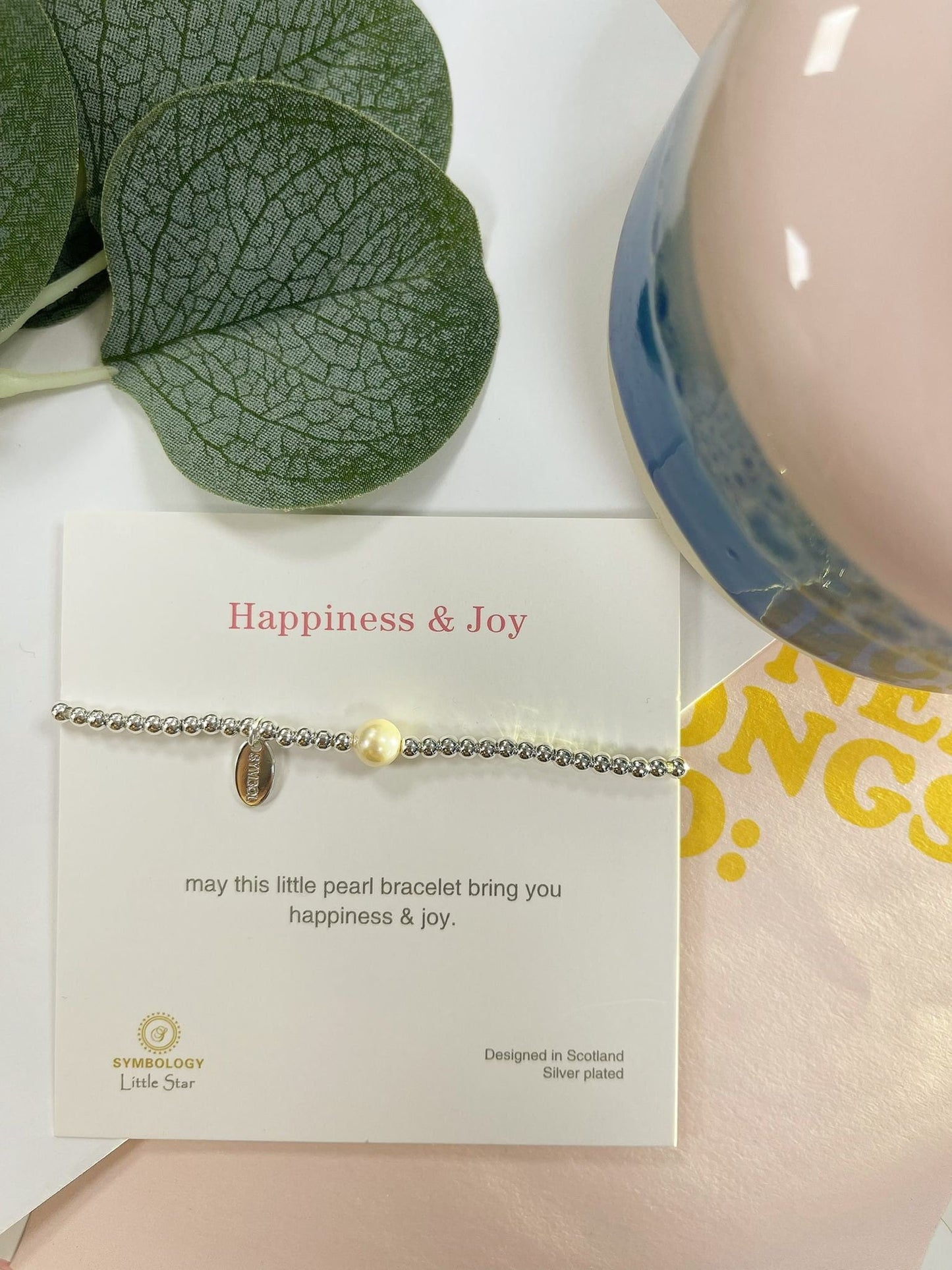 Silver Pearl Charm Bracelet, Happiness and Joy Beaded Bracelet, Small Adults Bracelet, Christmas gift for Child, Sentimental Kids Gift