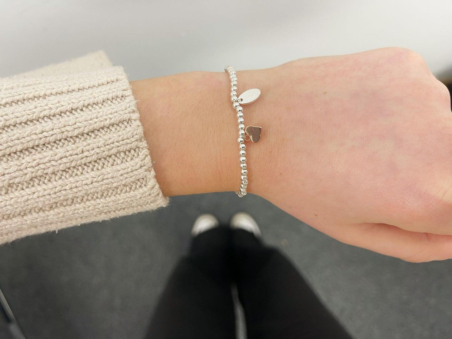 Rose Gold Heart Charm Bracelet, Heart of Gold Beaded Bracelet, Size Small Adults Bracelet, Christmas gift for Child, Sentimental Kids Gift