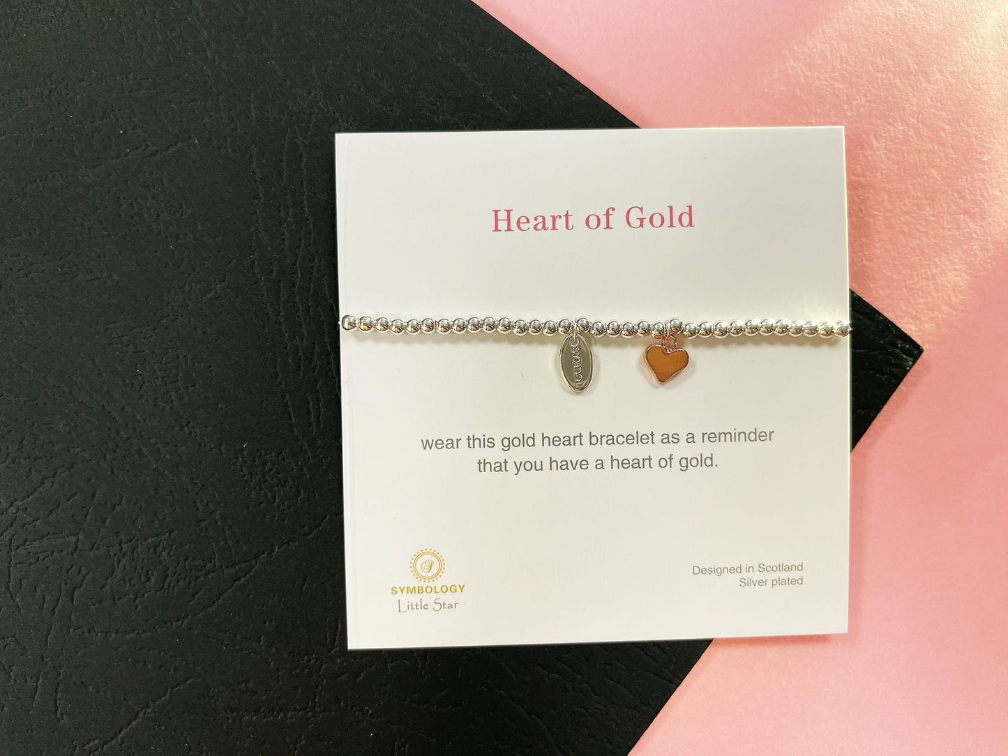 Rose Gold Heart Charm Bracelet, Heart of Gold Beaded Bracelet, Size Small Adults Bracelet, Christmas gift for Child, Sentimental Kids Gift