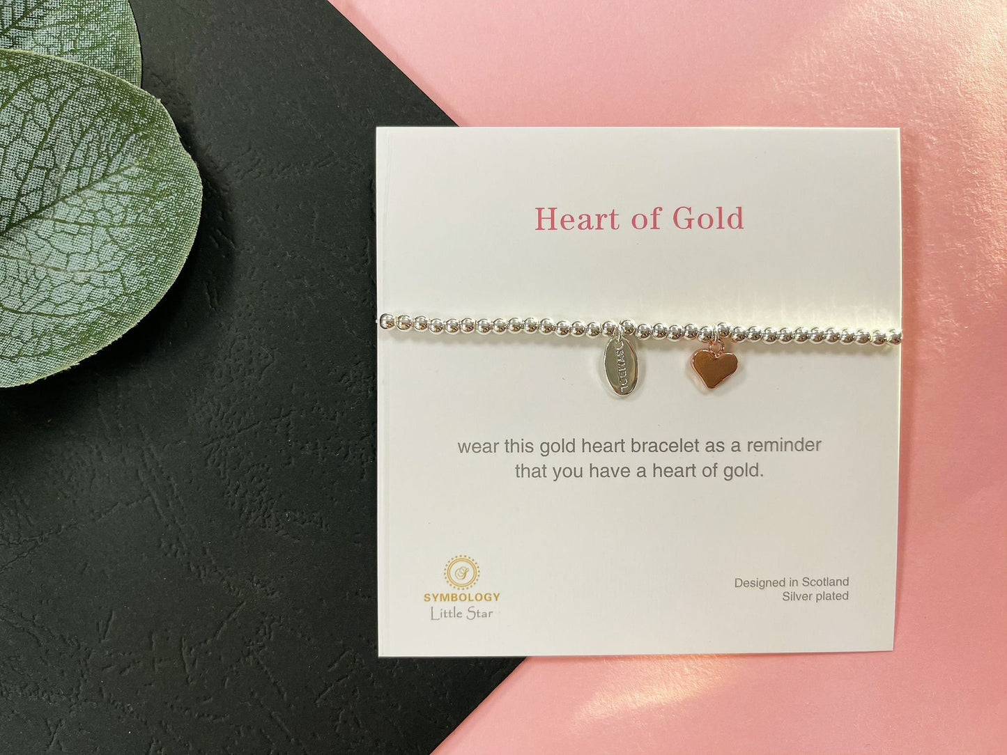 Rose Gold Heart Charm Bracelet, Heart of Gold Beaded Bracelet, Size Small Adults Bracelet, Christmas gift for Child, Sentimental Kids Gift