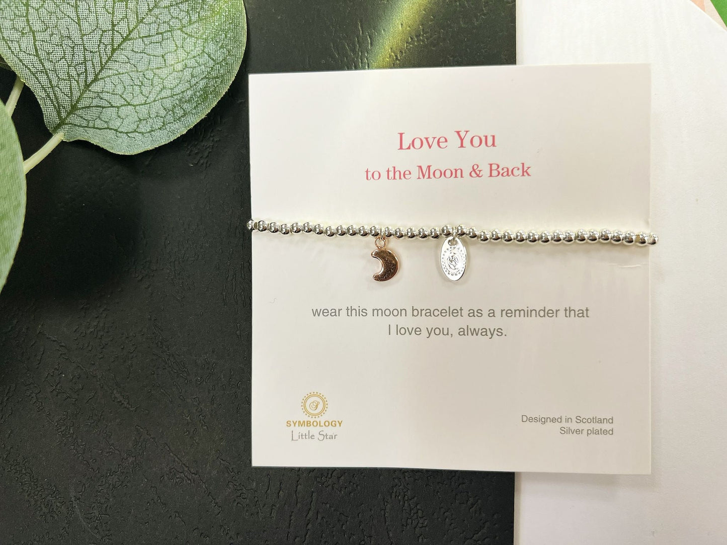 Silver and Rose Gold Beads Moon Kids Bracelet, Woman Elastic beaded Bracelet Size S, Christmas Sentimental Kids Gift For Her,Stocking Filler