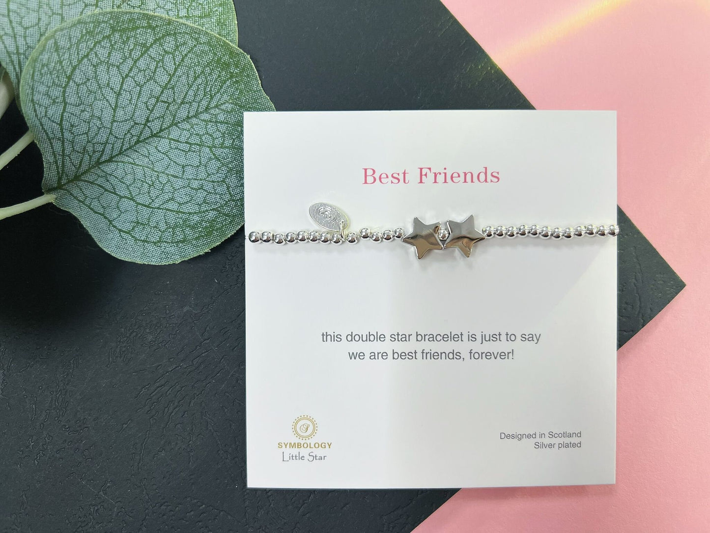 Silver Beads Double Star Kids Bracelet, Silver Woman Elastic beaded Bracelet Size S, Christmas Sentimental Kids Gift For Her,Stocking Filler