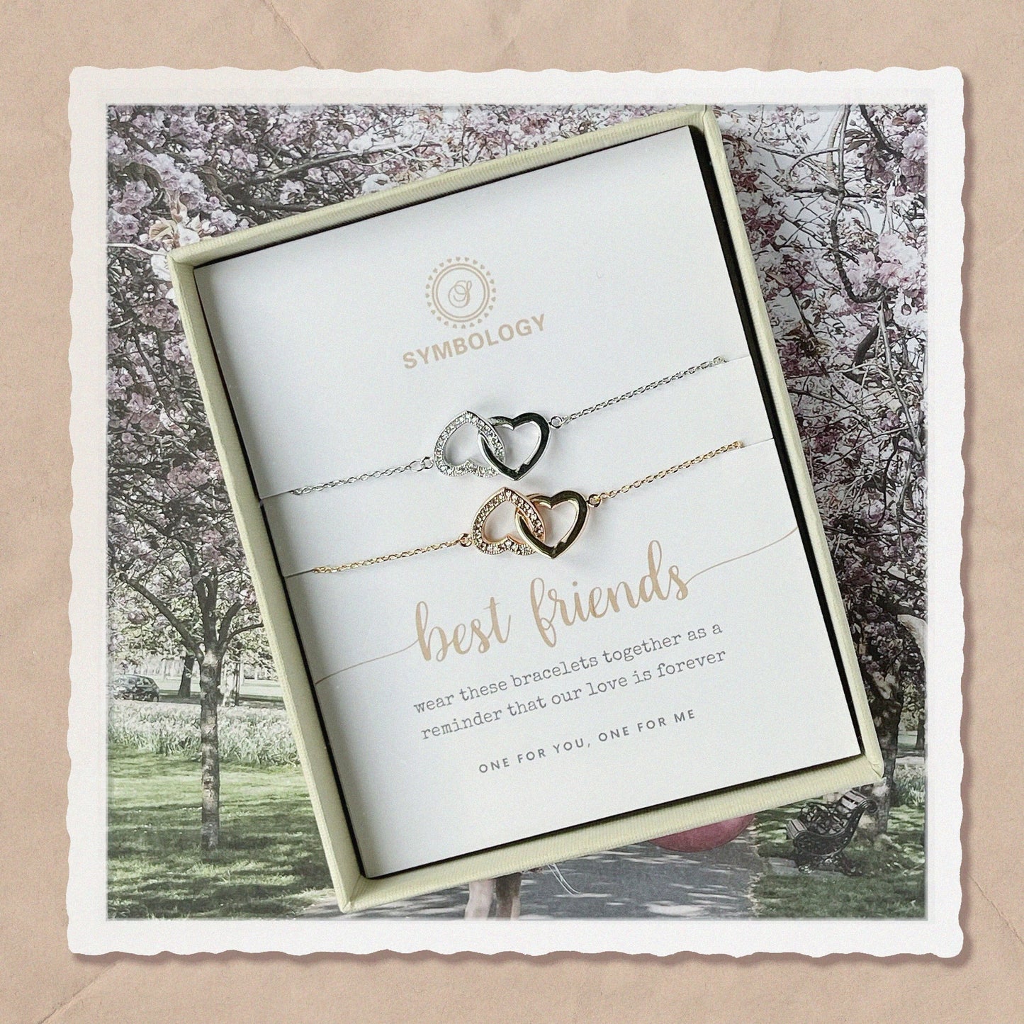 Silver Friendship Interlinking Heart Bracelet Set, 18k Gold Personalised CZ Pave Bestie Bracelet for Sister/Friend/Graduation Gift for Her