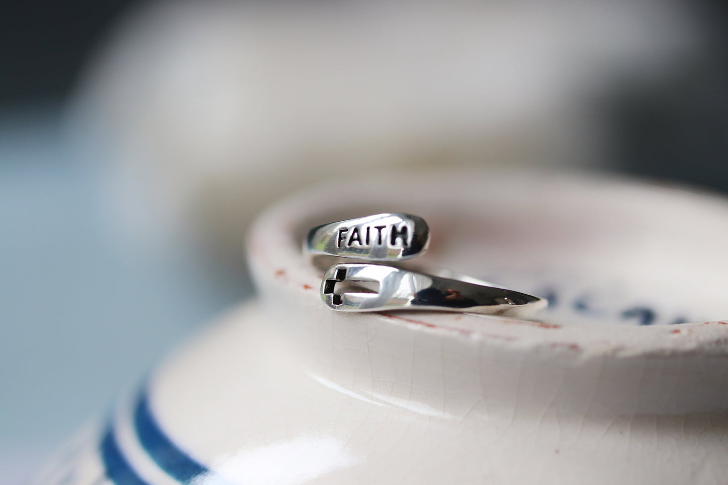 Faith Cross Ring in 925 Sterling Silver, Minimalist Adjustable Ring, Silver Cross Ring, Christian Ring, Baptism Rings, Birthday Gift for her