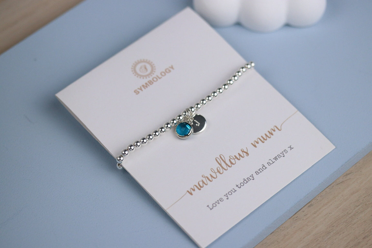 Personalised Silver Initial Mum Bracelet, Silver Beaded Elastic Granny Bracelet, Gift for Mum, Birthday Gift for Her, Minimalist Bracelet