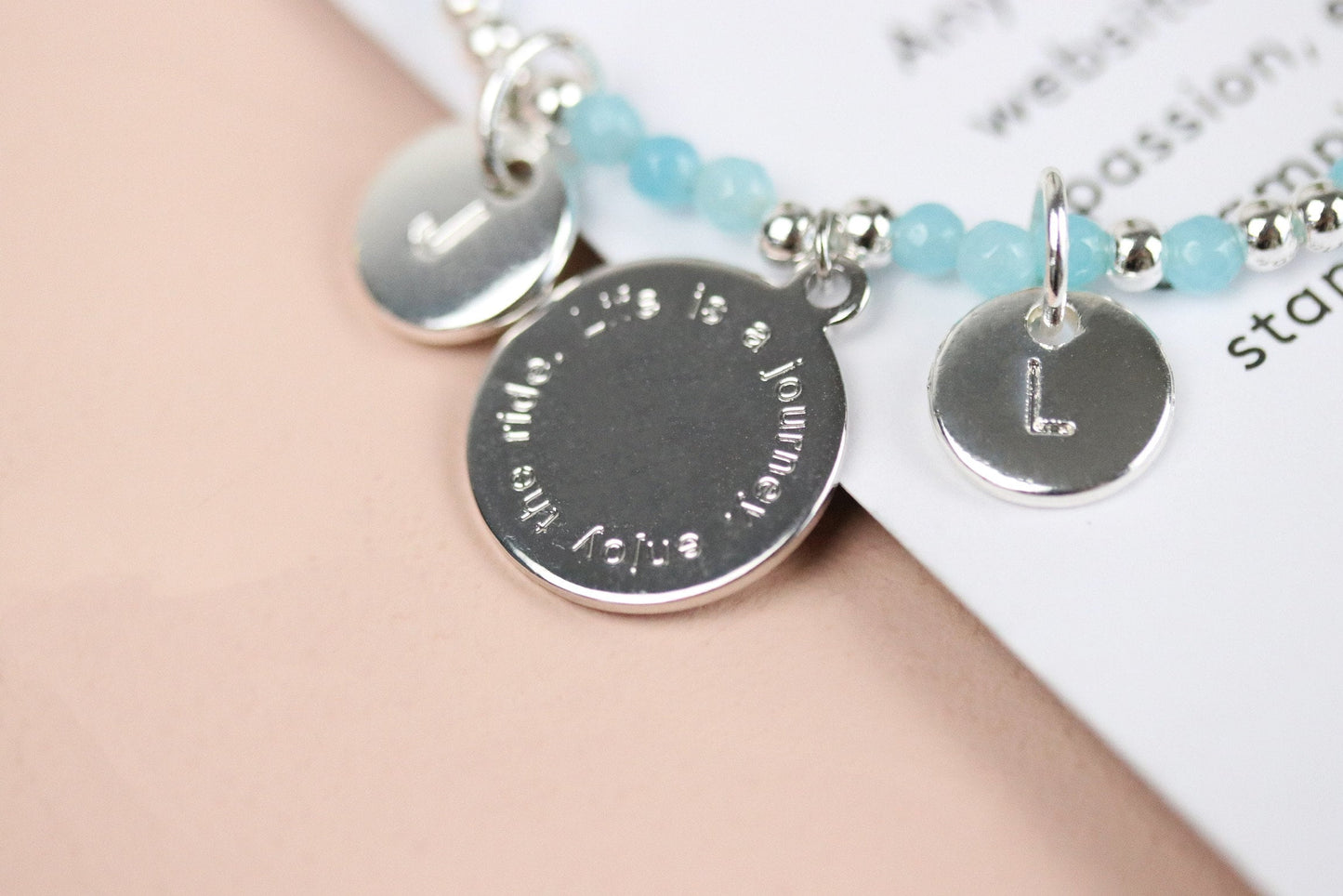 Personalised Auntie Bracelet, Dainty Initial Bracelet, Gold Blue Natural Beads Bangle, Stackable Gemstone Bracelet, Auntie Birthday Gift