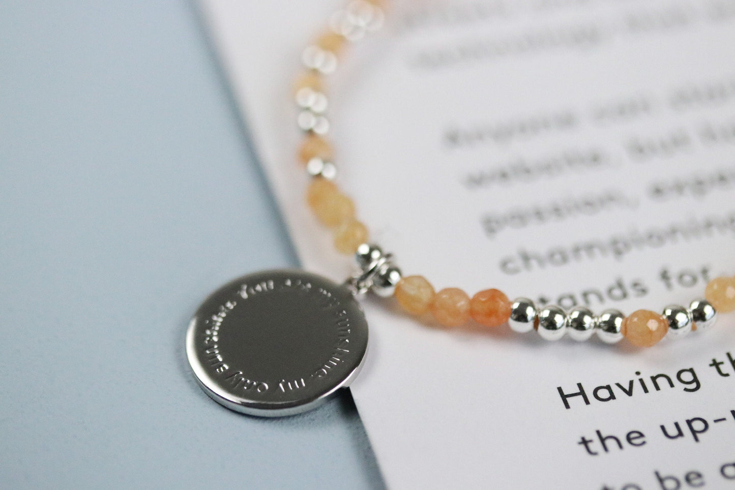 Personalised Initial Bracelet, Gold Alphabet Daughter Bracelet, Stretch Peach Gemstone Bracelet, Daughter in Law Birthday Gift for Her,