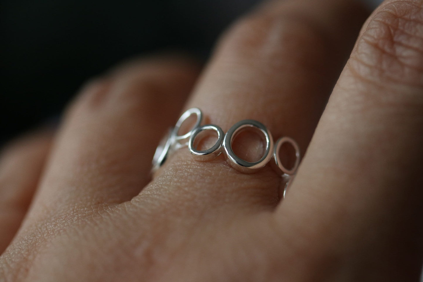 Sterling Silver Open Bubble Ring, Delicate Ball Ring Band, Minimalist Geometric Design, Stacking Rings, Gift for Her, Adjustable Size 7 8 9