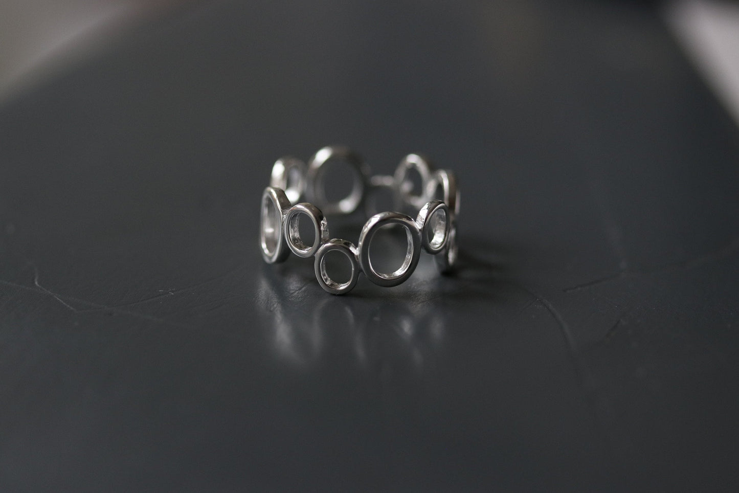 Sterling Silver Open Bubble Ring, Delicate Ball Ring Band, Minimalist Geometric Design, Stacking Rings, Gift for Her, Adjustable Size 7 8 9