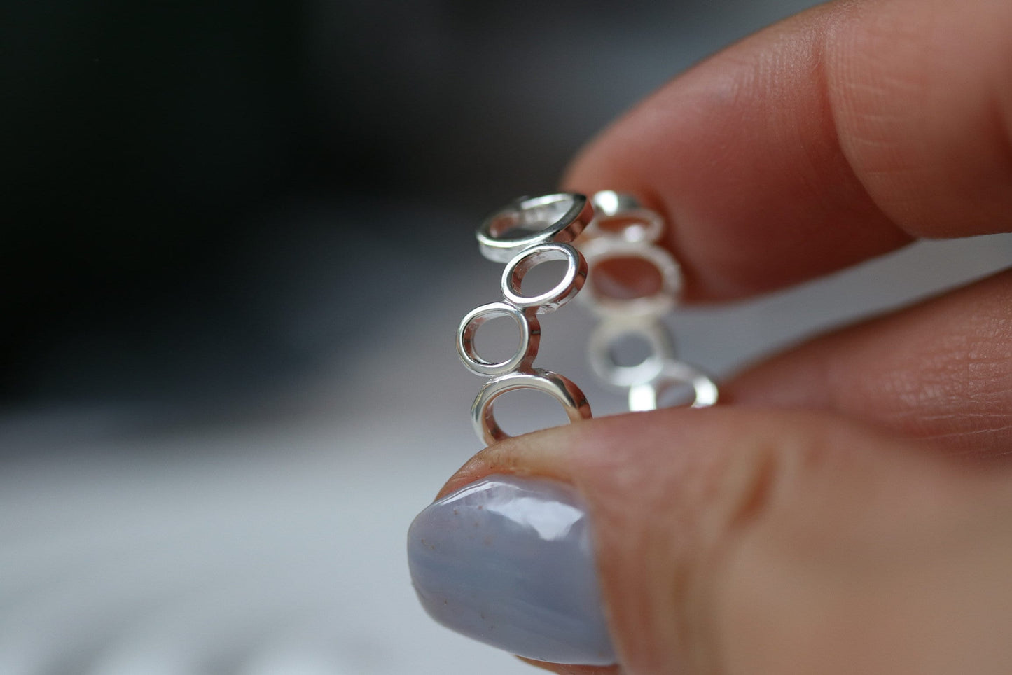 Sterling Silver Open Bubble Ring, Delicate Ball Ring Band, Minimalist Geometric Design, Stacking Rings, Gift for Her, Adjustable Size 7 8 9