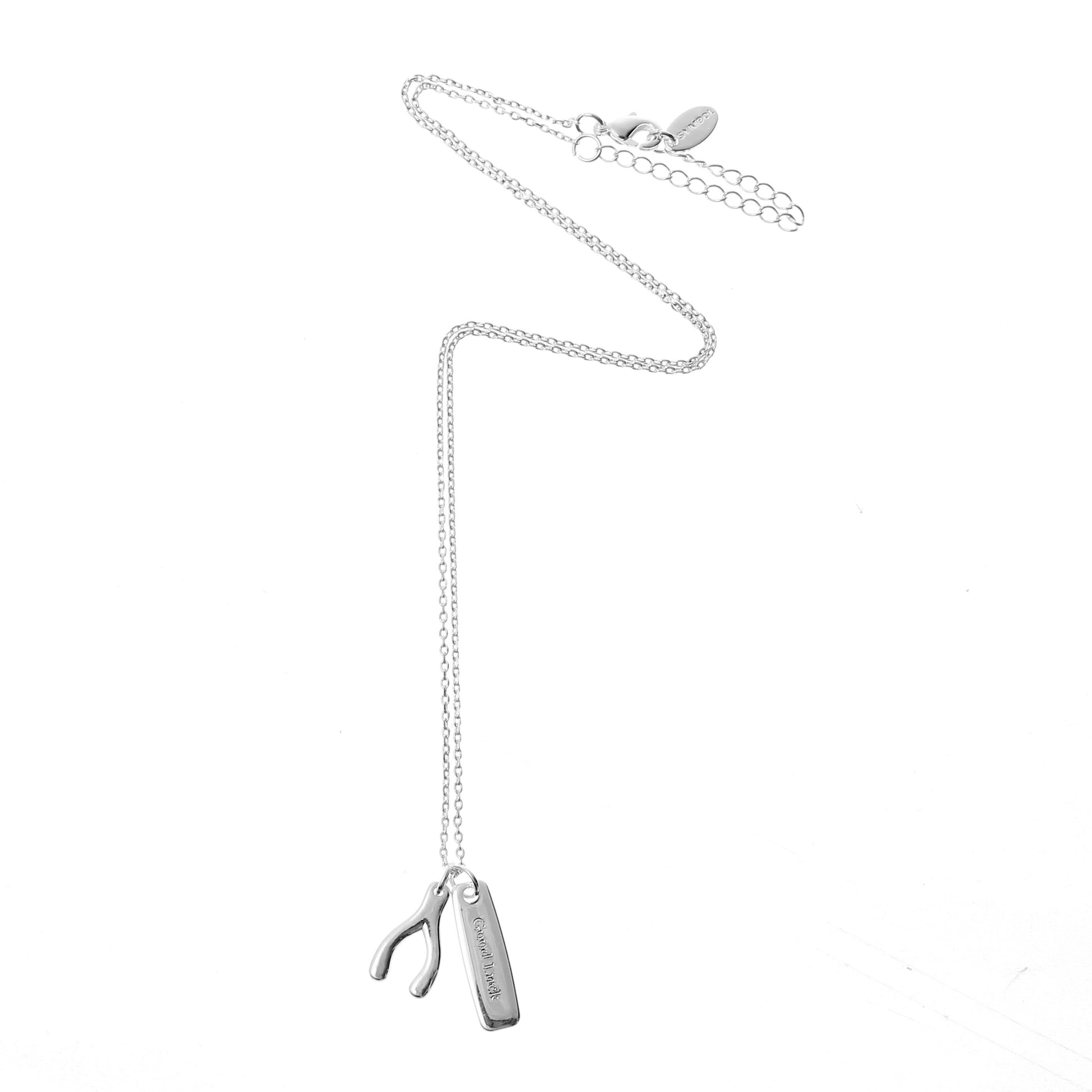 Silver Wishbone Necklace: Birthstone Initial Charm, Good Luck Gift