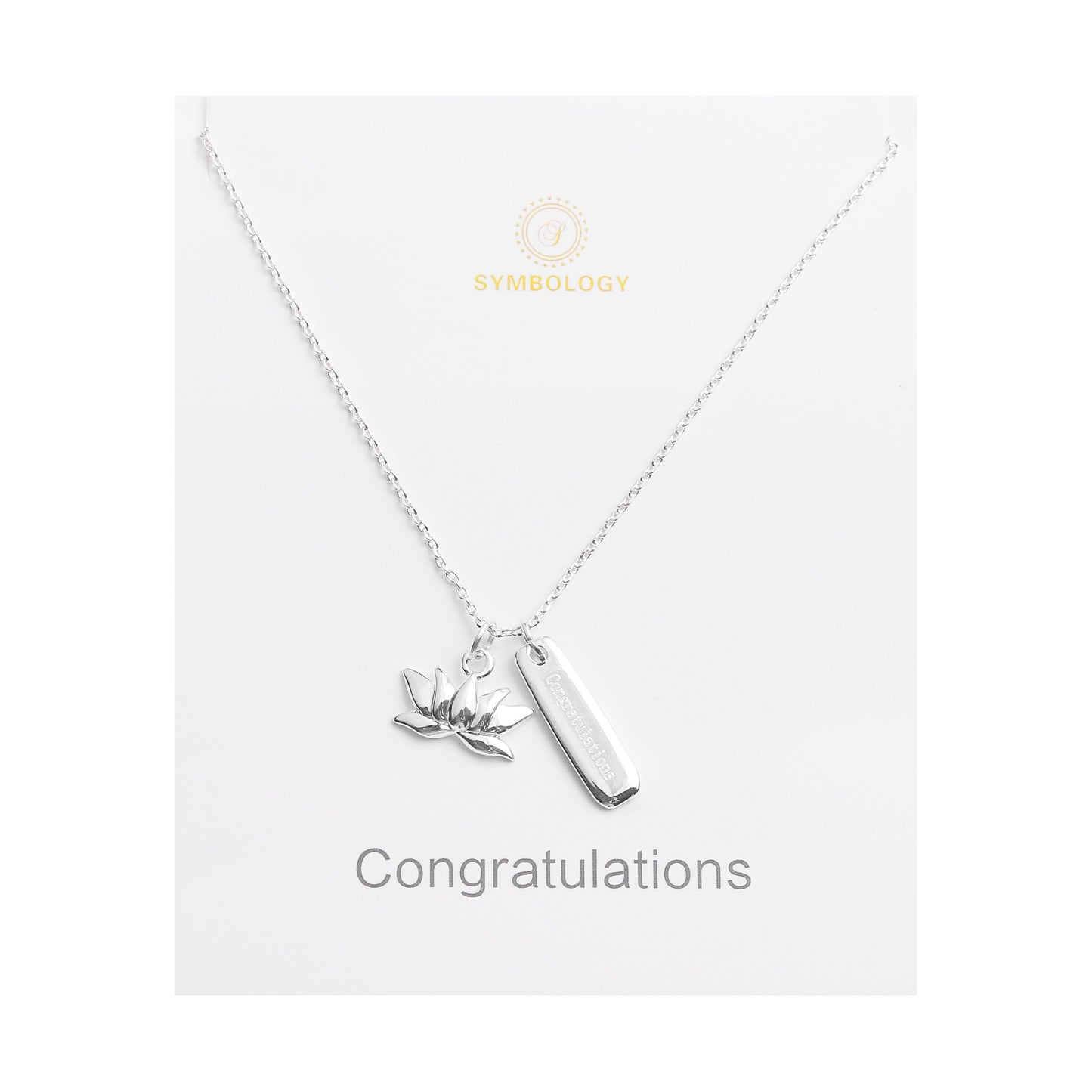 Silver Congratulations Personalised Necklace, Lotus Charm, Birthstone Initial Pendant, Sentimental Womens Jewellery, Graduation Gift for Her