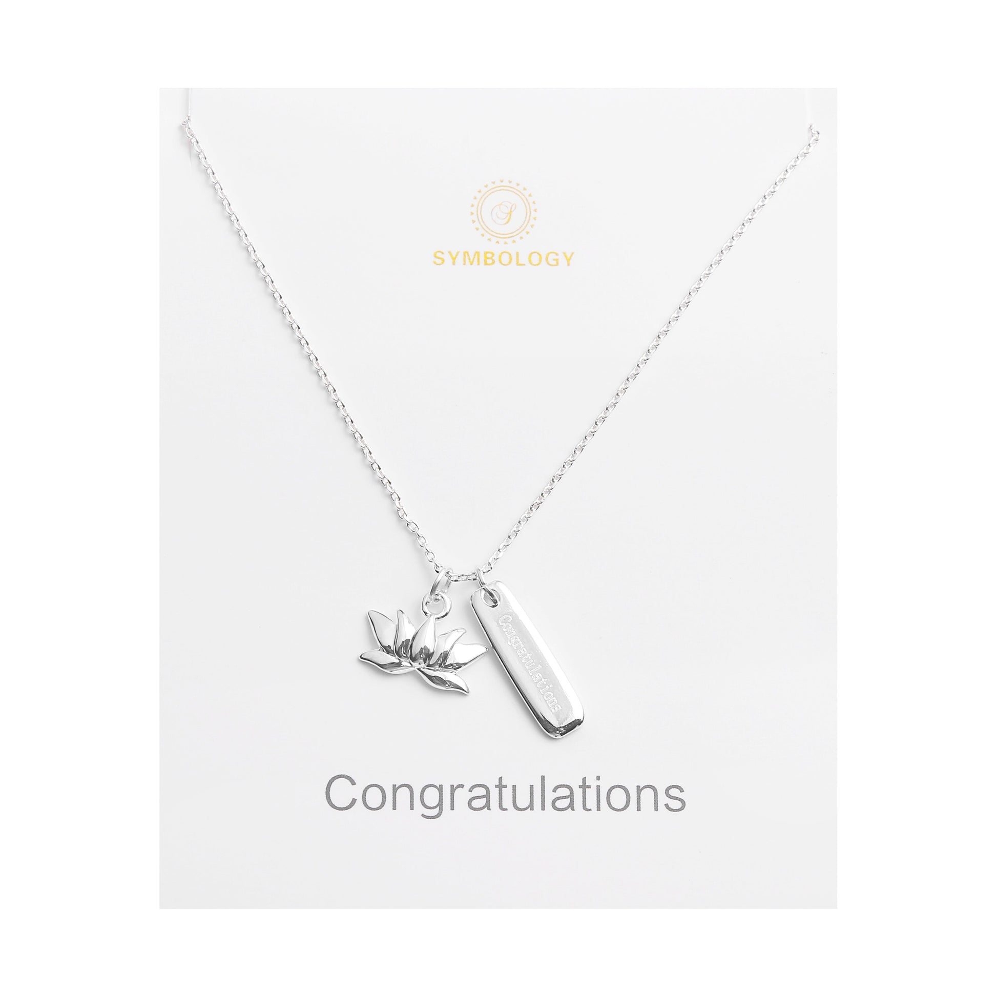 Silver Congratulations Personalised Necklace, Lotus Charm, Birthstone Initial Pendant, Sentimental Womens Jewellery, Graduation Gift for Her