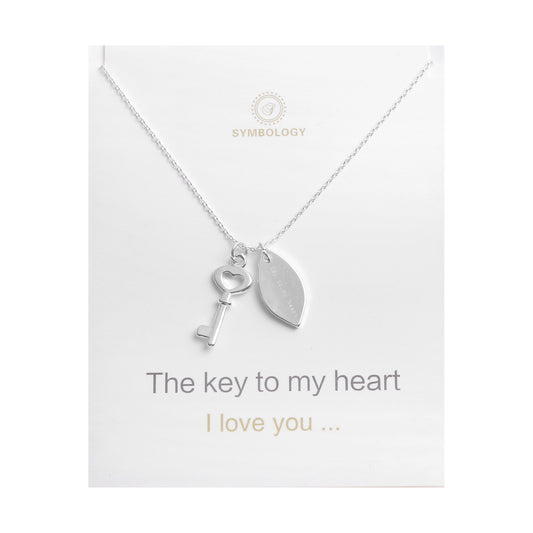 Silver Key Necklace: Personalized Birthstone Initial Charm
