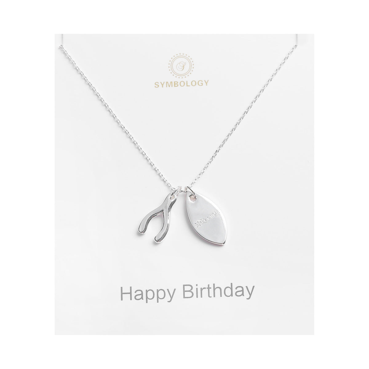 Personalized Birthday Necklace: Silver Wishbone Charm, Birthstone Initial