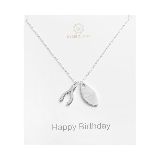 Personalized Birthday Necklace: Silver Wishbone Charm, Birthstone Initial