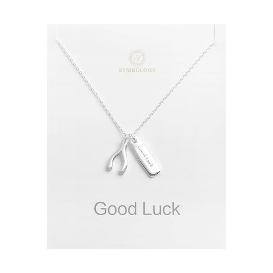 Silver Wishbone Necklace: Birthstone Initial Charm, Good Luck Gift
