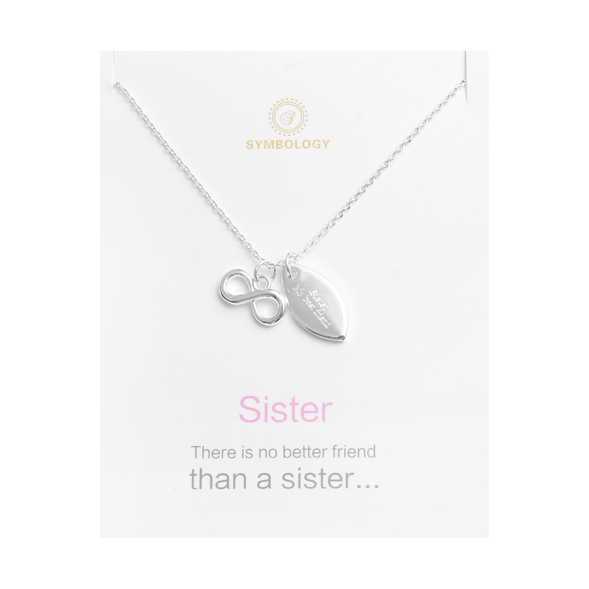 Sterling Silver Plated Sister Necklace: Infinity Pendant, Birthstone Initial