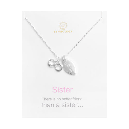 Sterling Silver Plated Sister Necklace: Infinity Pendant, Birthstone Initial