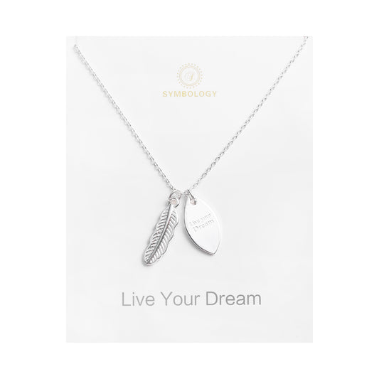 Silver Feather Pendant Necklace: 'Live Your Dream' Charm, Sentimental Gift