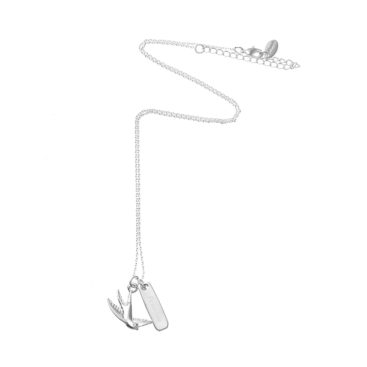 Freedom Personalised Necklace. Silver Swallow Charm, Birthstone Initial Pendant, Sentimental Womens Jewellery. Gift for Her, Gift for Friend