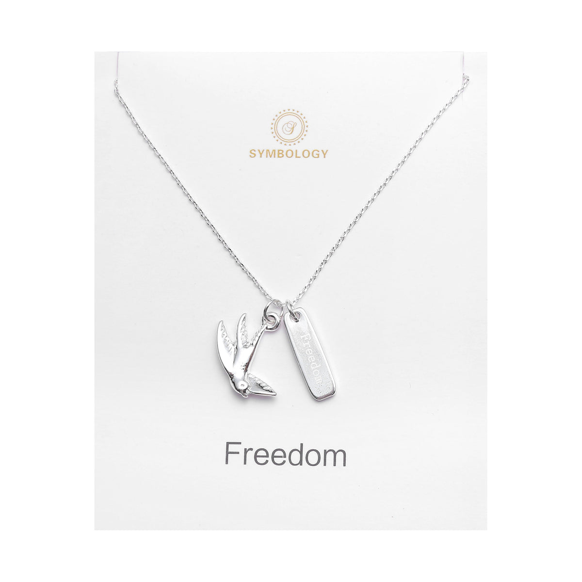 Freedom Personalised Necklace. Silver Swallow Charm, Birthstone Initial Pendant, Sentimental Womens Jewellery. Gift for Her, Gift for Friend