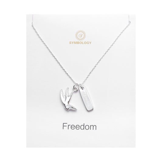 Freedom Personalised Necklace. Silver Swallow Charm, Birthstone Initial Pendant, Sentimental Womens Jewellery. Gift for Her, Gift for Friend