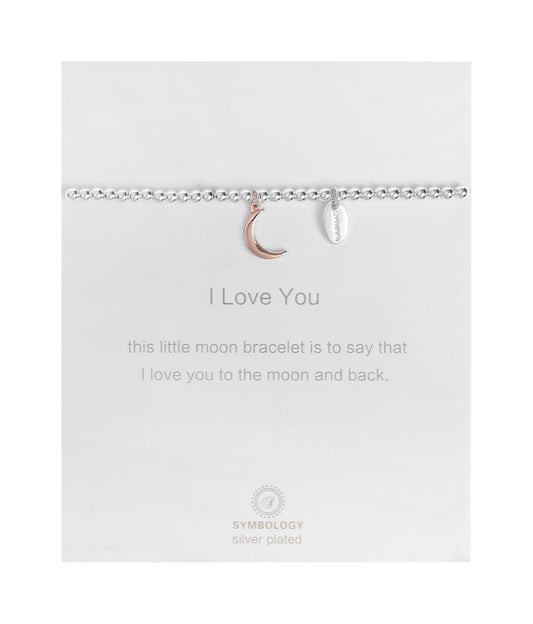 I Love You, Silver Gold beads with Moon Bracelet, Symbology Symbol Bracelet, I Love You, Sentimental Gift, Anniversary Gift (Gift boxed)