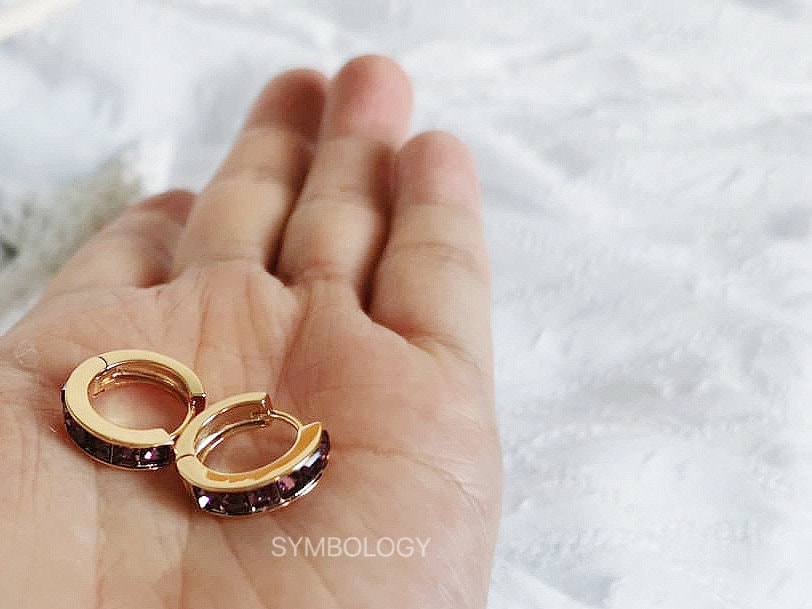 February Birthstone Gold Huggies: Amethyst CZ Crystal Hoop Earrings, Purple Crystal Hoops