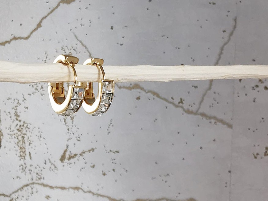 April Birthstone Earrings: Swarovski Crystal Huggies, Gold Plated Hoops Earrings, Christmas Stocking Fillers