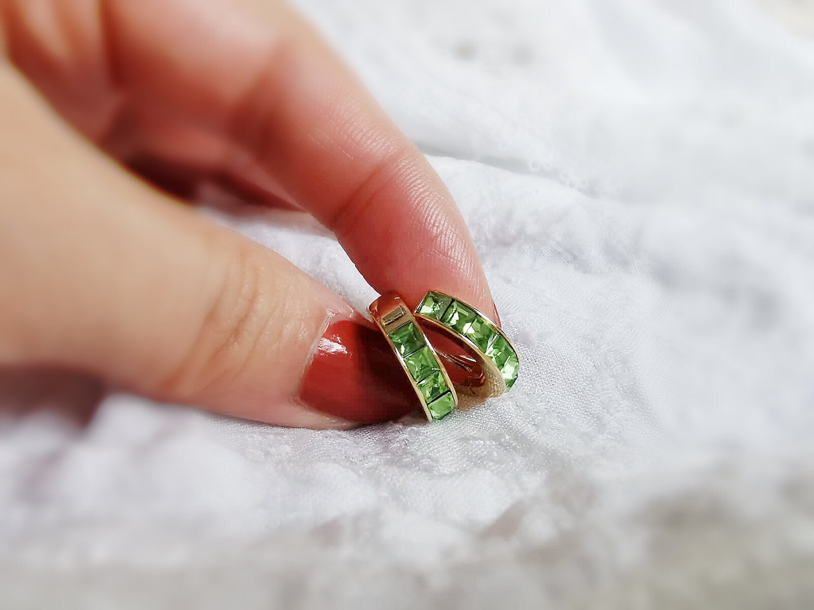 August Birthstone Earrings: Peridot Swarovski Crystal Hoops, 18ct Gold Plated Huggies for Woman